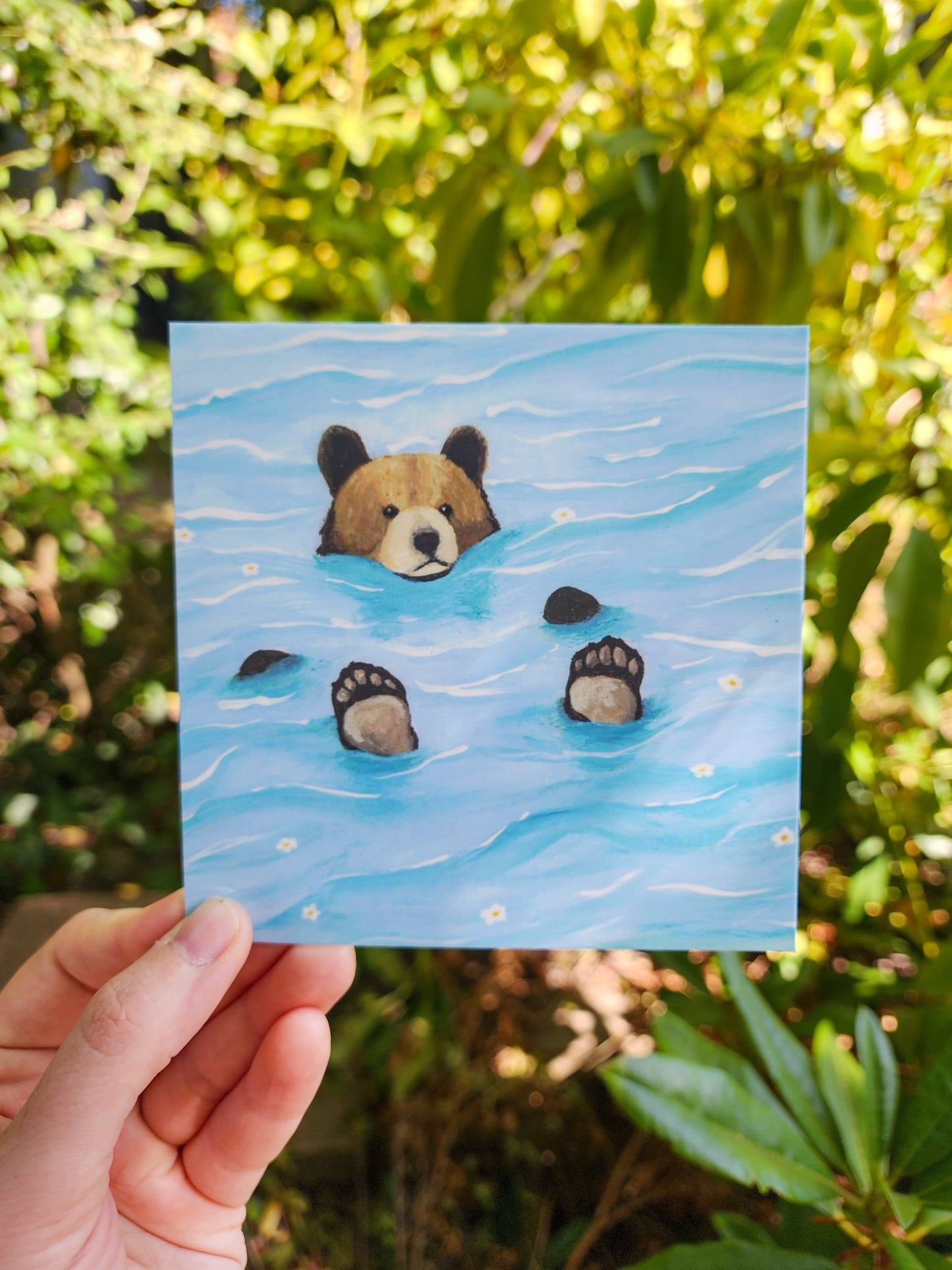 bear floating with daisies print - Kaelceramic
