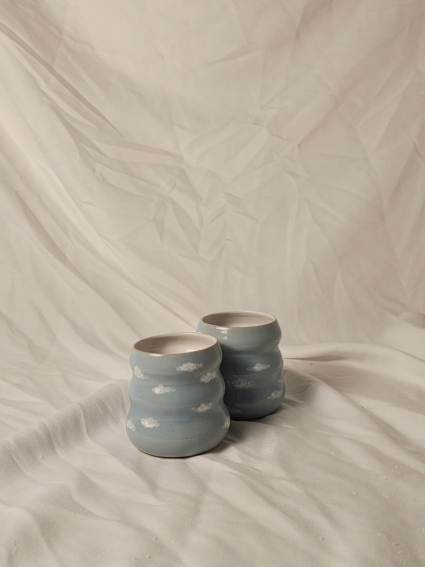 cloudie squiggle cup - glossy white clouds - Kaelceramic