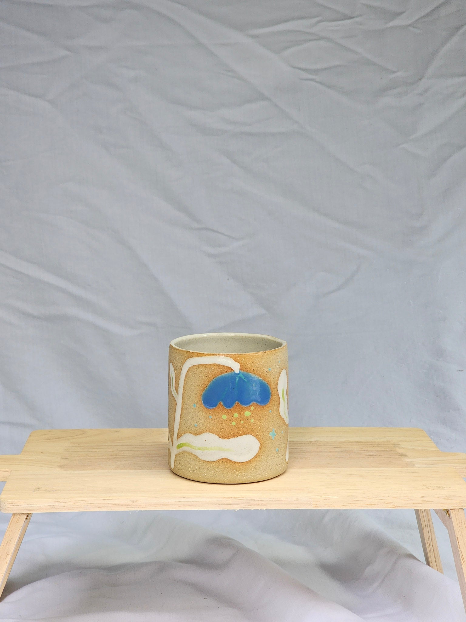 happy blue + white flower cup - Kaelceramic