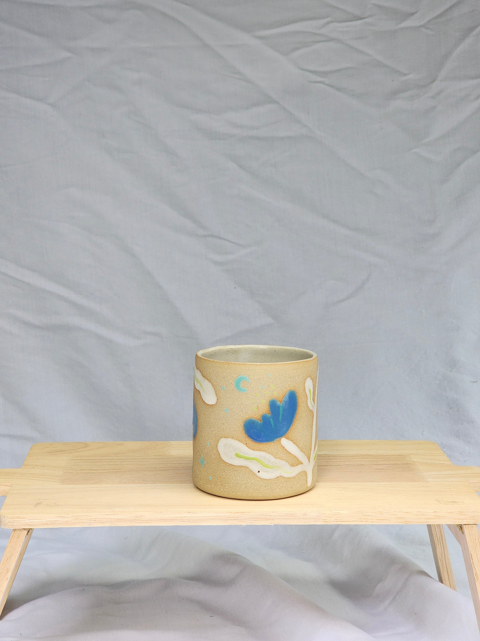 happy blue + white flower cup - Kaelceramic