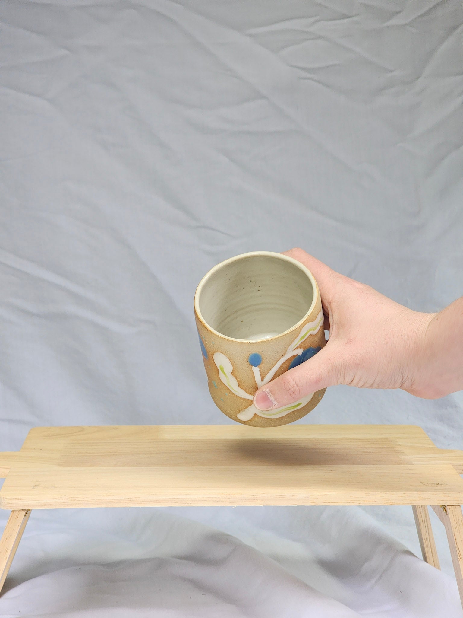 happy blue + white flower cup - Kaelceramic