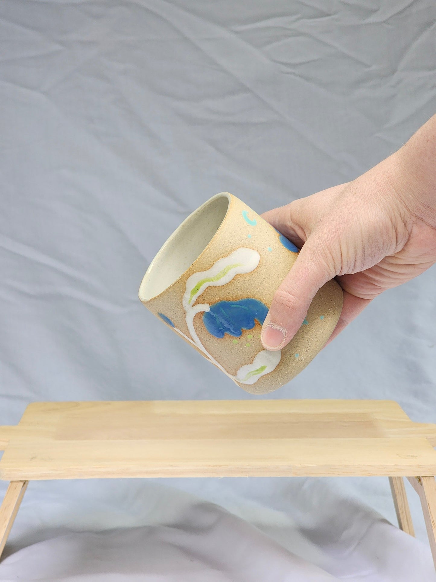 happy blue + white flower cup - Kaelceramic