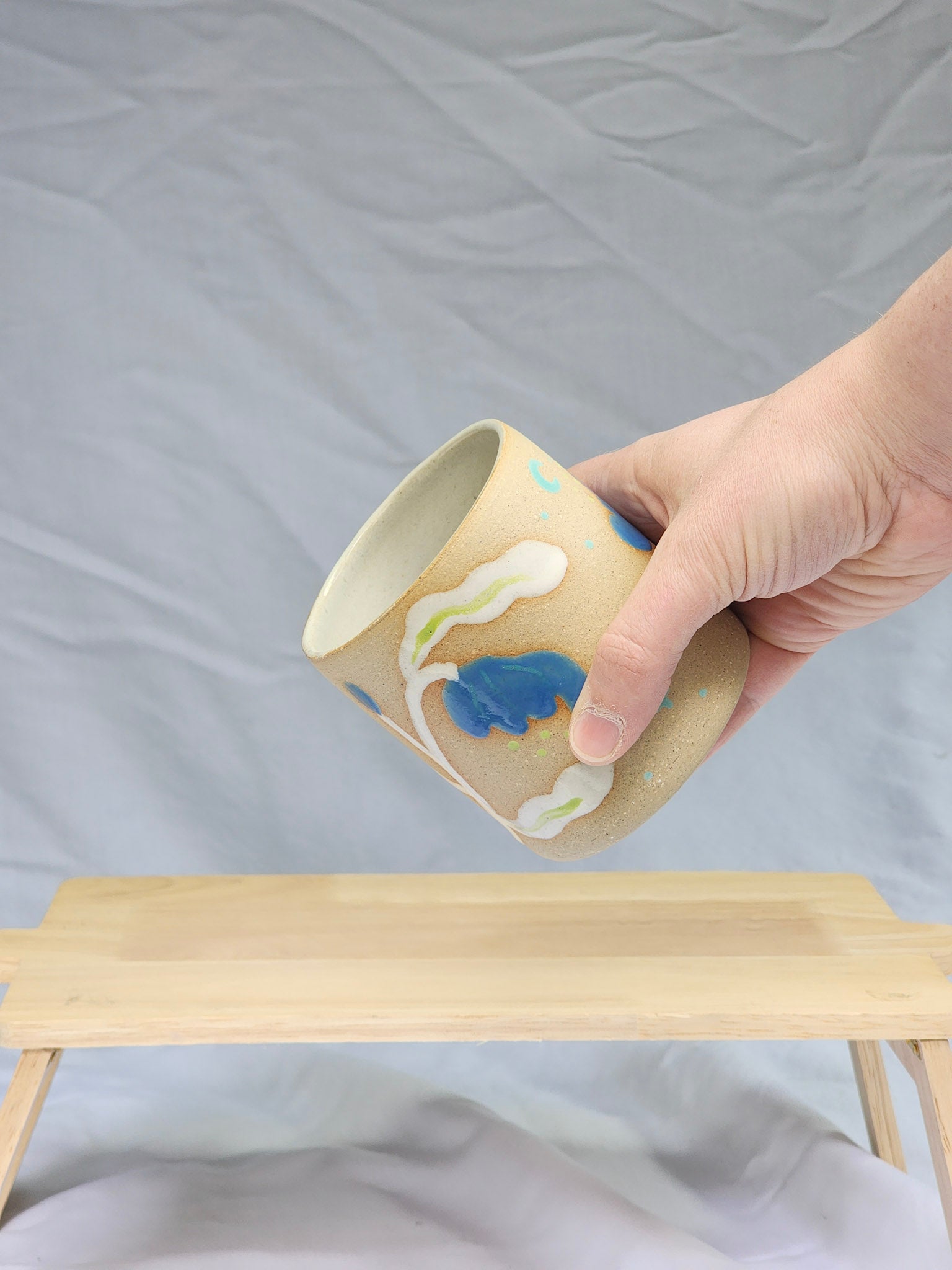 happy blue + white flower cup - Kaelceramic