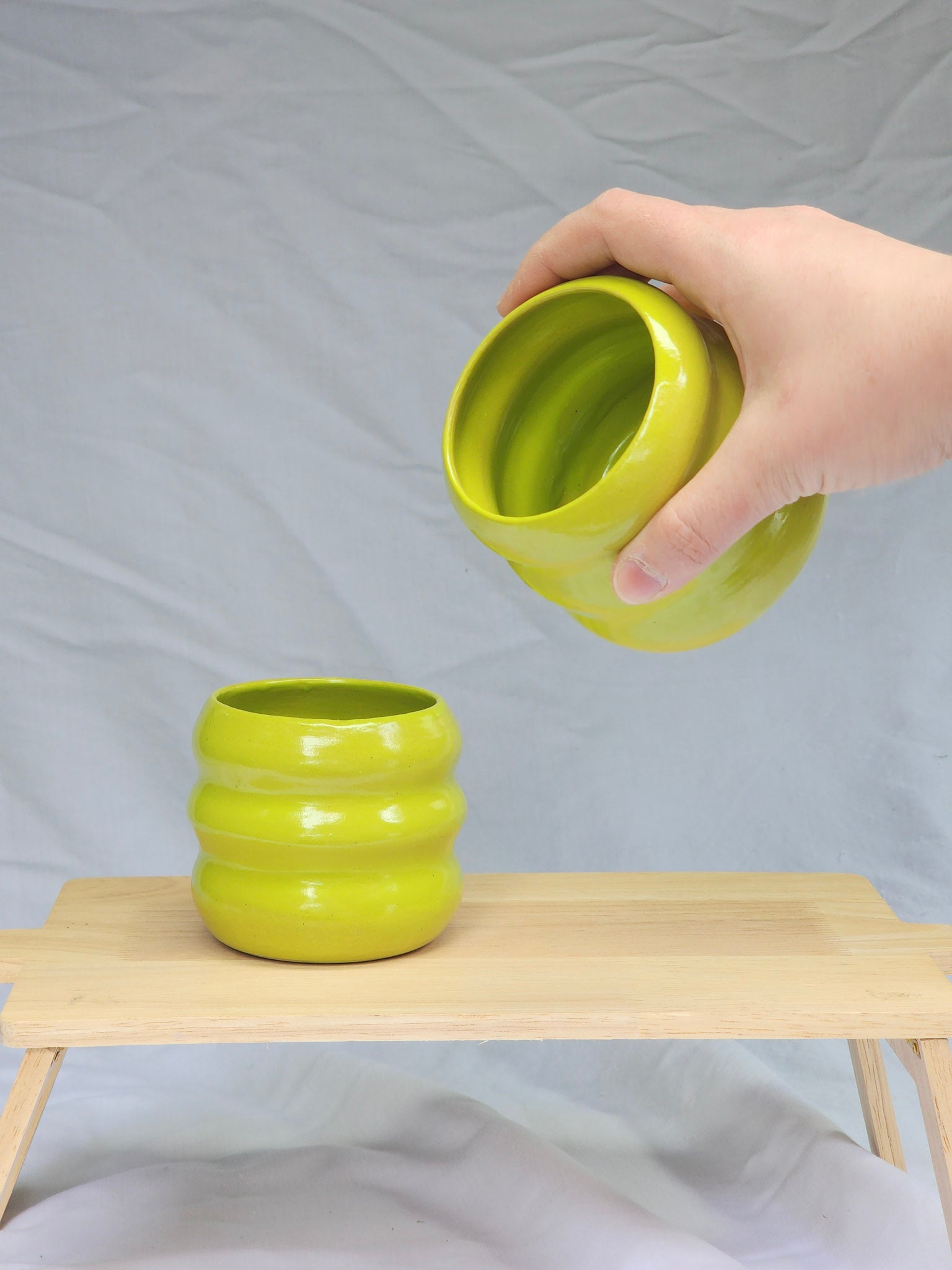 lime green squiggle cup - Kaelceramic