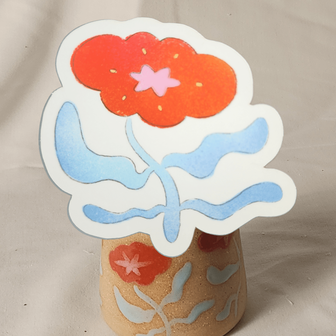 red flower sticker - Kaelceramic