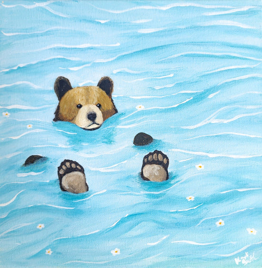 bear floating with daisies print - Kaelceramic