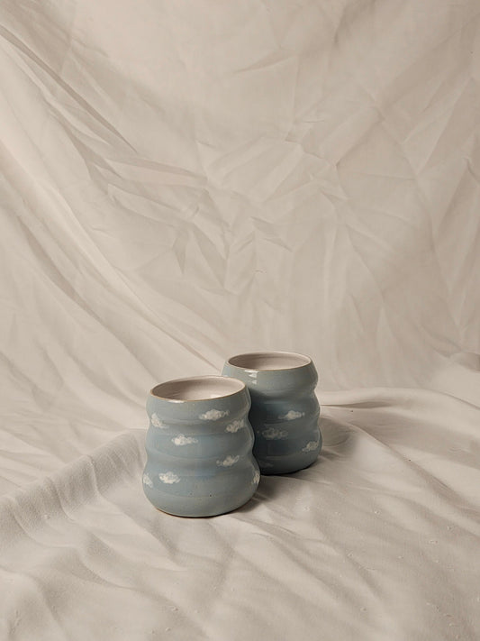 cloudie squiggle cup - glossy white clouds - Kaelceramic